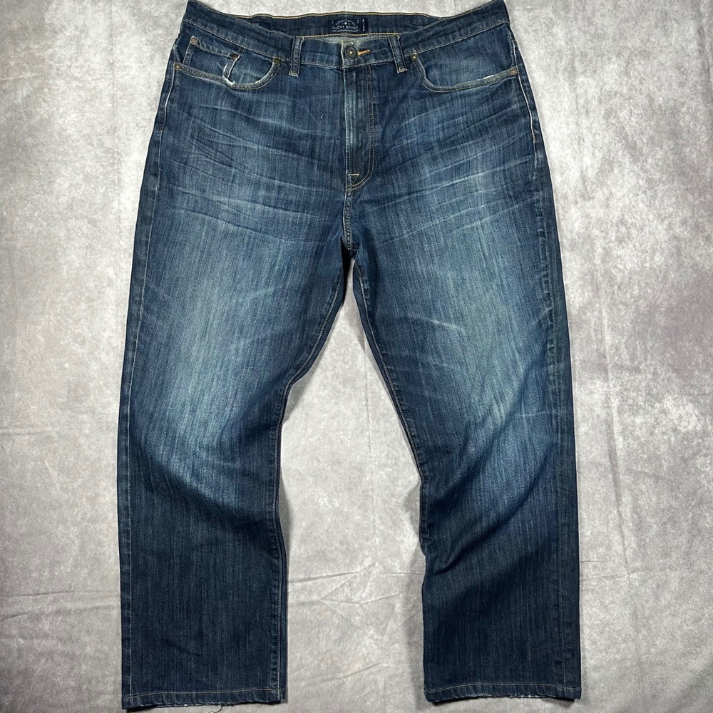 Lucky Brand 42x34 Straight Jeans Mens Blue Distressed Dark Wash Denim Streetwear